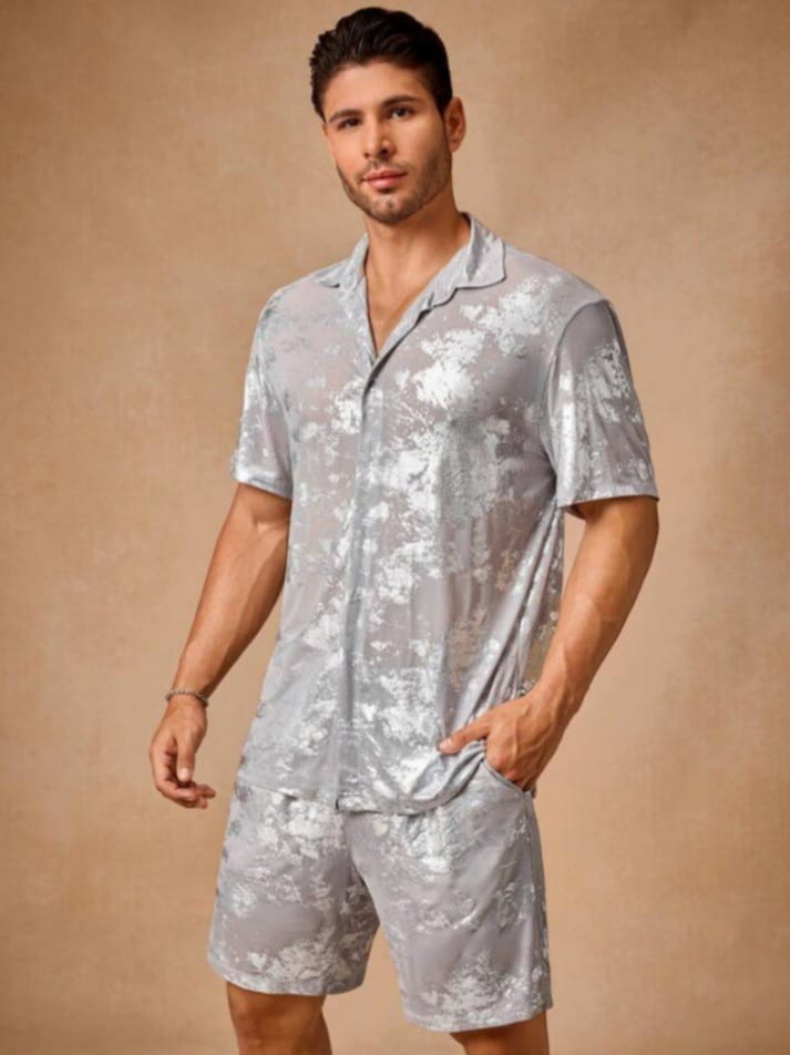 Uptown Funky Men's Woven Loose Fit Sleepwear Shirt & Short Set